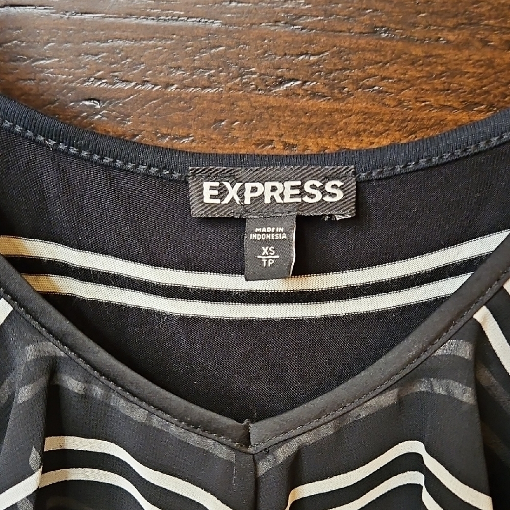 Express Black & White Striped Ruffle Cami - Picture 2 of 4